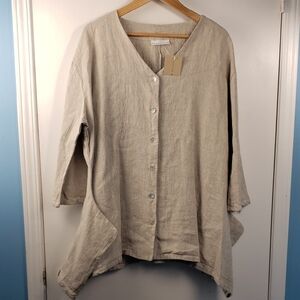 Bryn Walker  Relaxed Linen Button-Front Tunic - Neutral Beige Size Medium Nwt